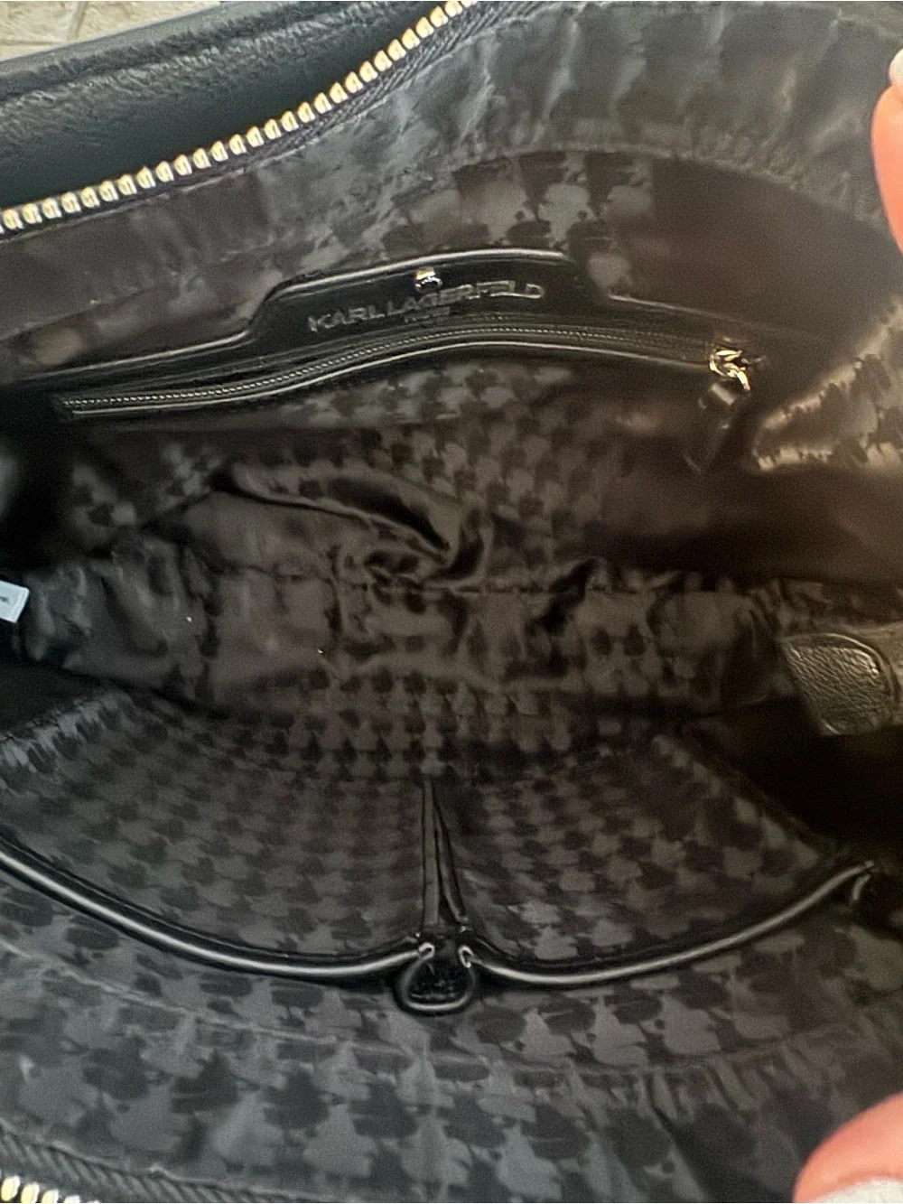 Karl Lagerfeld Maybelle Black Tote with White and Red 'KARL' Appliqué